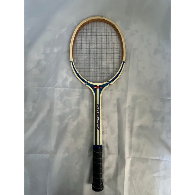 Vintage C1970s Garcia Xl-200 White and Blue Wooden Tennis Racket For Sale - Image 10 of 12