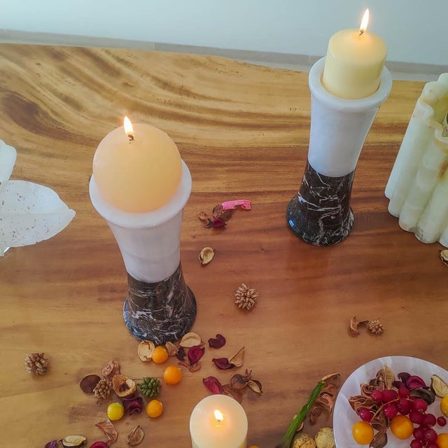 Tealight Candleholder in Black and White Marble by Forzini For Sale - Image 11 of 15