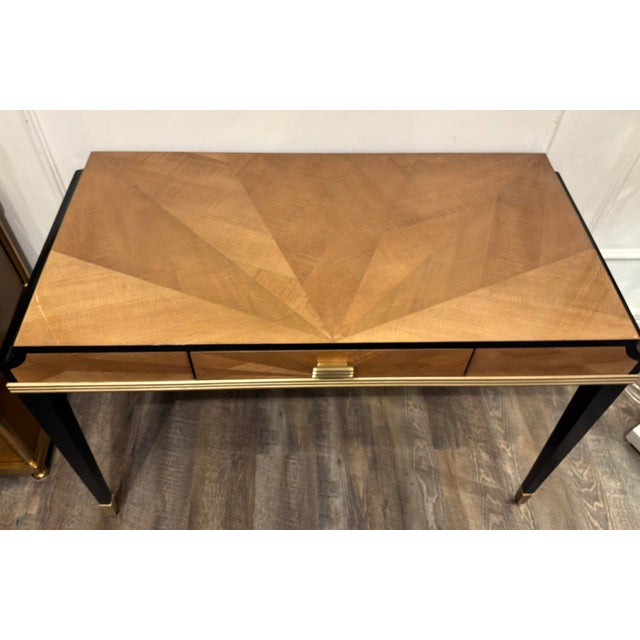 Currey & Company Currey & Company Modern Art Deco Style Satin Wood and Ebony Finished Kallista Writing Desk For Sale - Image 4 of 10