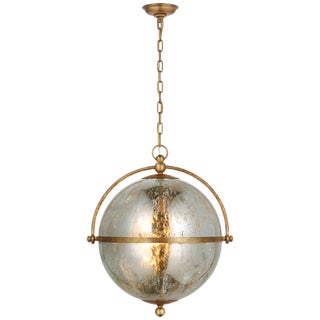 Chapman & Myers for Visual Comfort Signature Bayridge XL Pendant in Gilded Iron with Antique Mercury Glass For Sale
