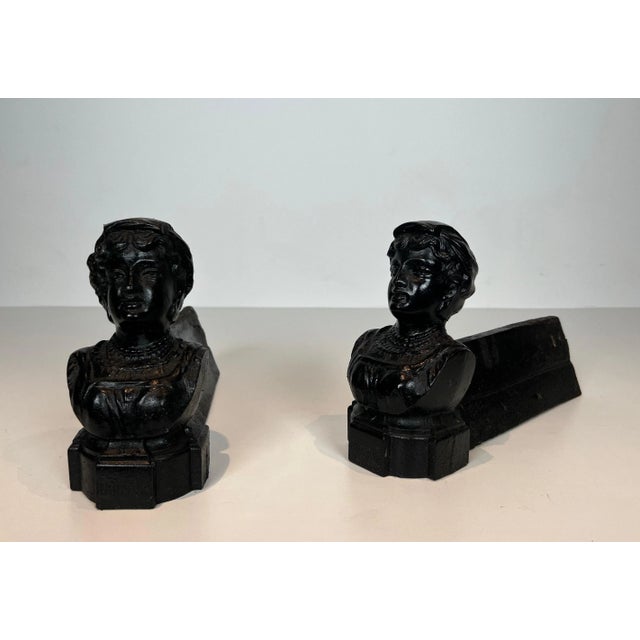 1950s Cast Iron Andirons Representing an Italian Woman - a Pair For Sale - Image 5 of 10