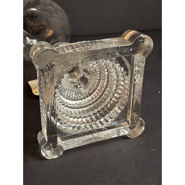Rare Antique Boston & Sandwich Engraved Glass Whale Oil Lamp "Patent" Cork Burner c.1835 For Sale - Image 18 of 18