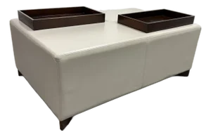 Plantation Home Leather Ottoman + Two Trays