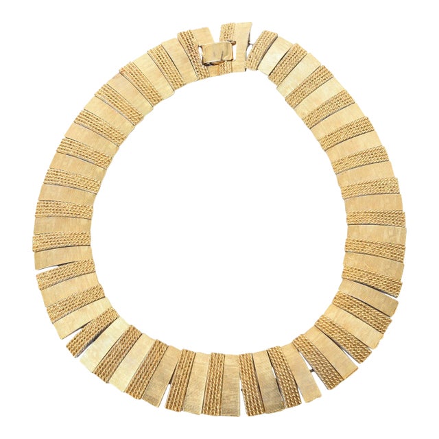 Vintage Reticulated Textural Gold Plated Collar Necklace, 1960's For Sale