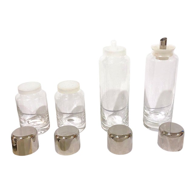 Sambonet Linea Q Cruet Set Glass Stainless Steel Salt Pepper Oil Vinegar - 5 pcs For Sale - Image 11 of 16