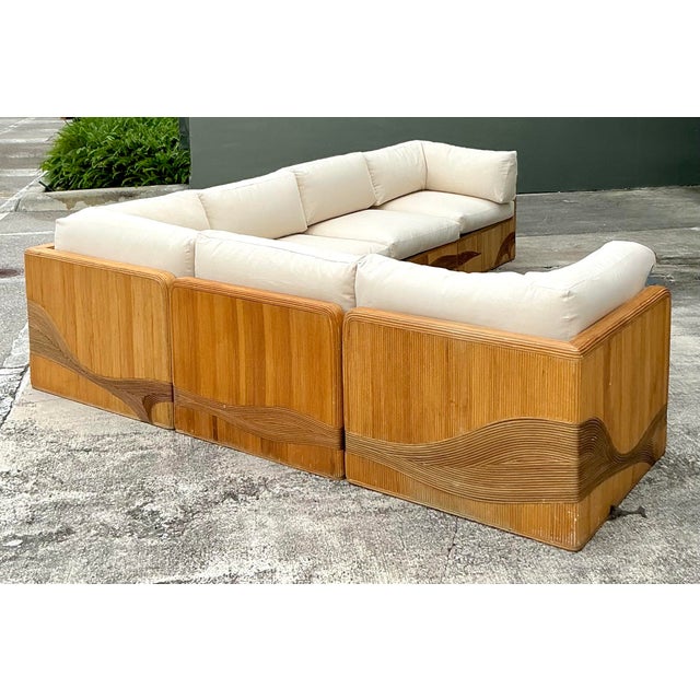 Wood Vintage Pencil Reed Wave Sectional For Sale - Image 7 of 9