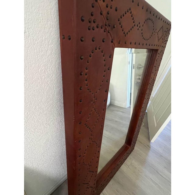 2010's Ralph Lauren Home Safari Leather Brass Nailhead Wall Mirror by Henredon