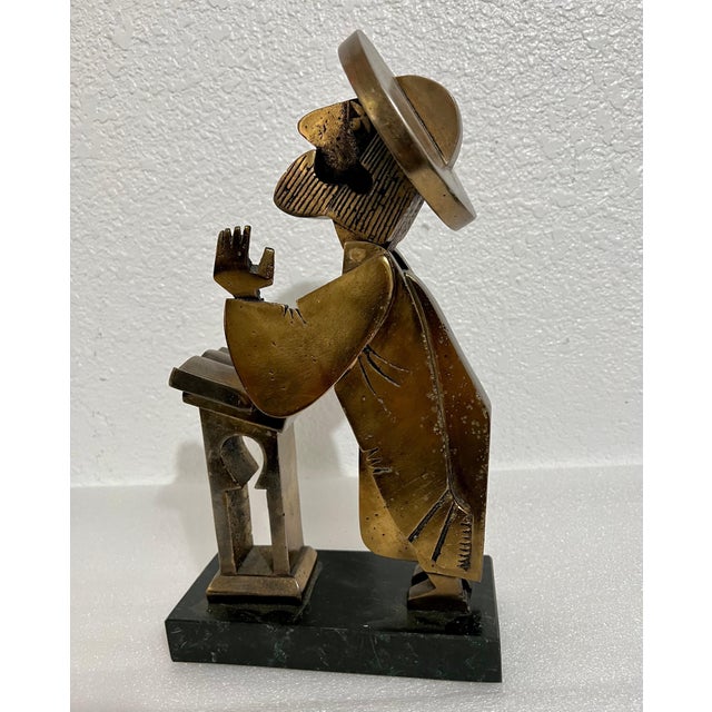 Metal Frank Meisler, Rare Vintage Israeli Judaica Rabbi Praying Mechanical Sculpture Frank Meisler For Sale - Image 7 of 11