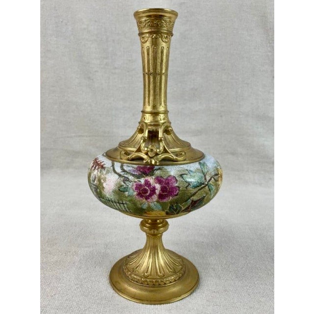French Late 19th Century French Ormolu & Hand-Enameled Botanical Pedestal Vase For Sale - Image 3 of 7