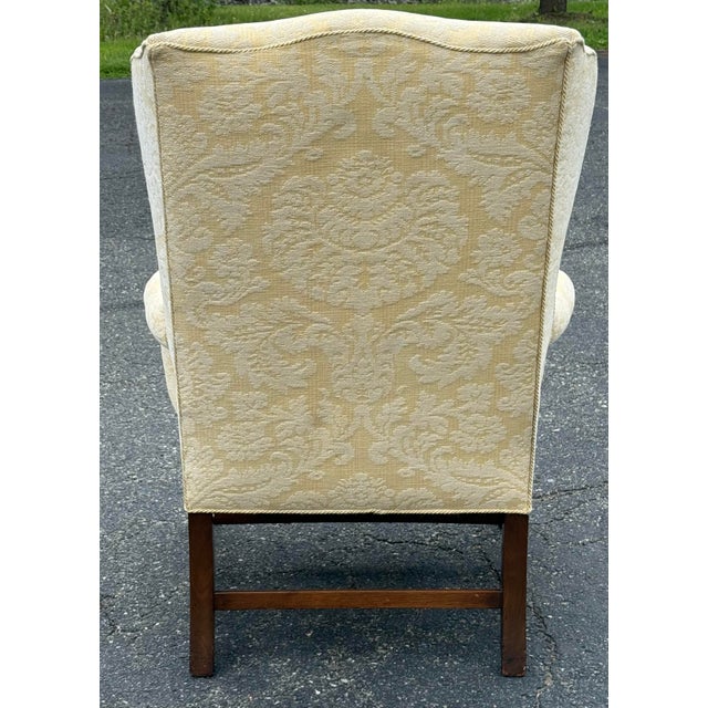 Traditional Late 20th Century Damask Upholstered Wingback Chair For Sale - Image 3 of 11