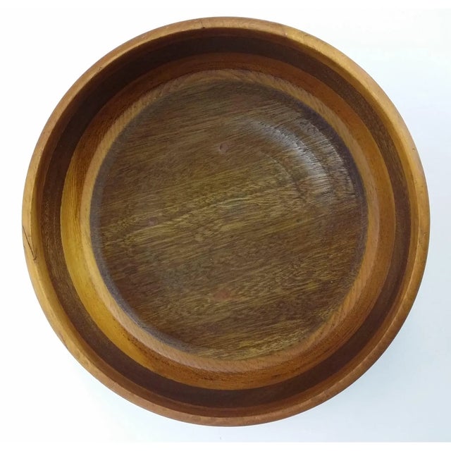 American Primitive Artisan Hand Turned Dough Wood Bowl For Sale - Image 3 of 9