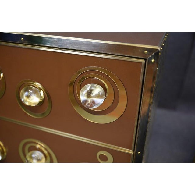 Pair of Luxurious Brown Bedside Tables With Glass & Brass For Sale - Image 6 of 12