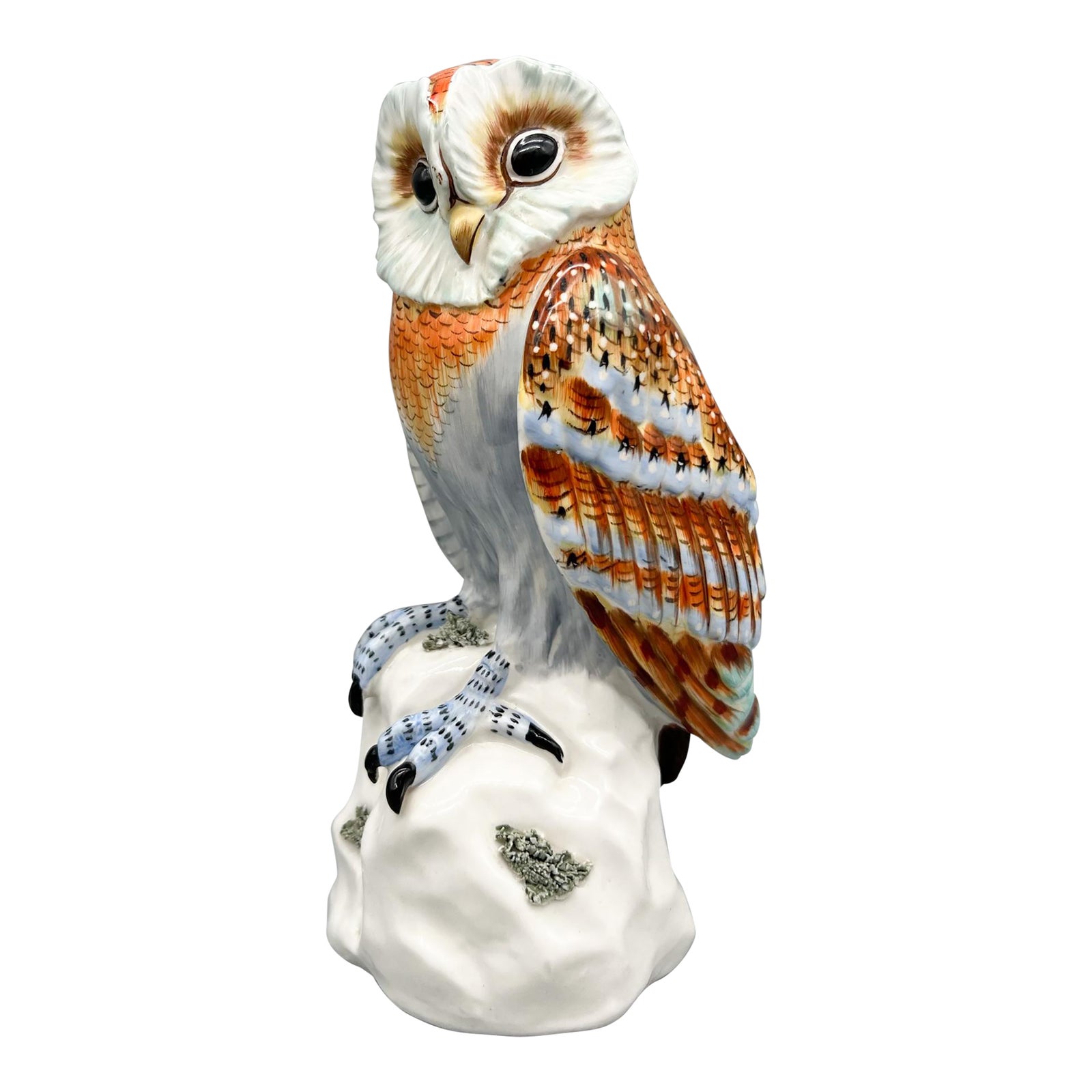 Vintage Italian Hand-Painted Porcelain Barn Owl Figurine – Mid