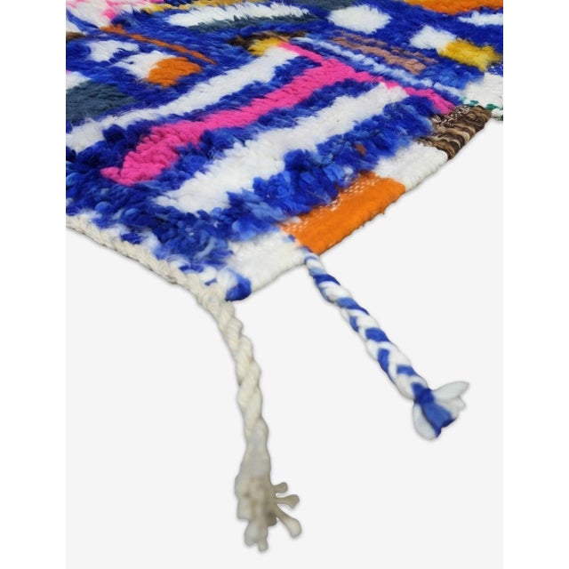 Contemporary Moroccan Rug | Handwoven Berber Wool Rug with Cobalt Field and Bold Patchwork Design This vibrant...