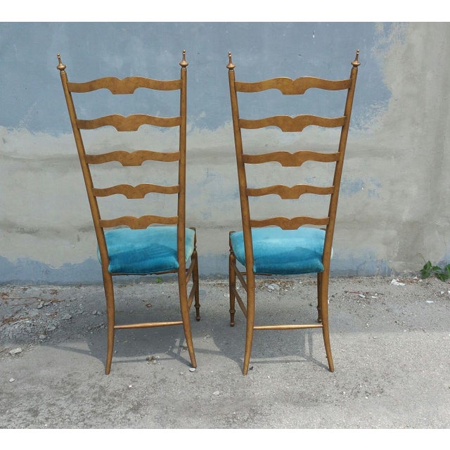 High style 1950's Italian exaggerated ladder back chairs manner of Gio Ponti all original including the finish and...