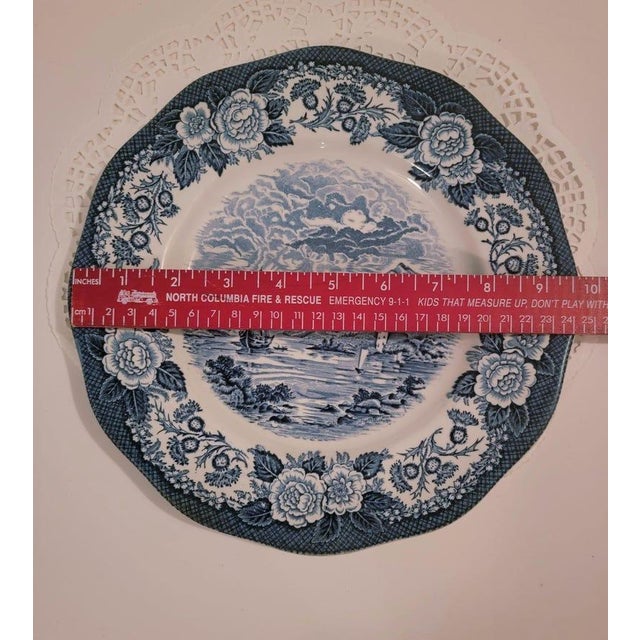 Ceramic Vintage Lochs of Scotland Dinner Plate, Blue and White Americana Transferware, Porcelain Dishes, 9.5" For Sale - Image 7 of 8