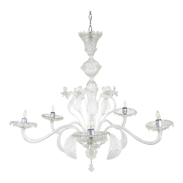 Mid 20th Century Baroque Style Cristallo Murano Five Arm Chandelier For Sale