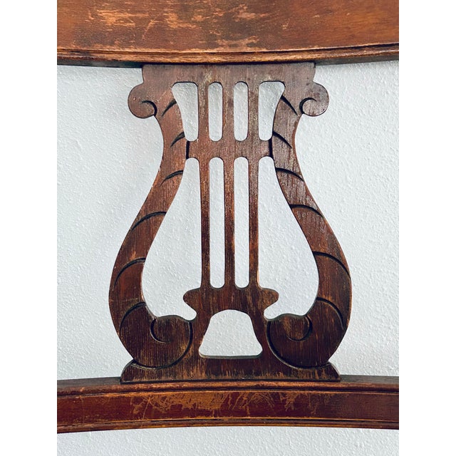 Wood Vintage Tell City Mahogany Harp Back Rush Seat Chair For Sale - Image 7 of 12