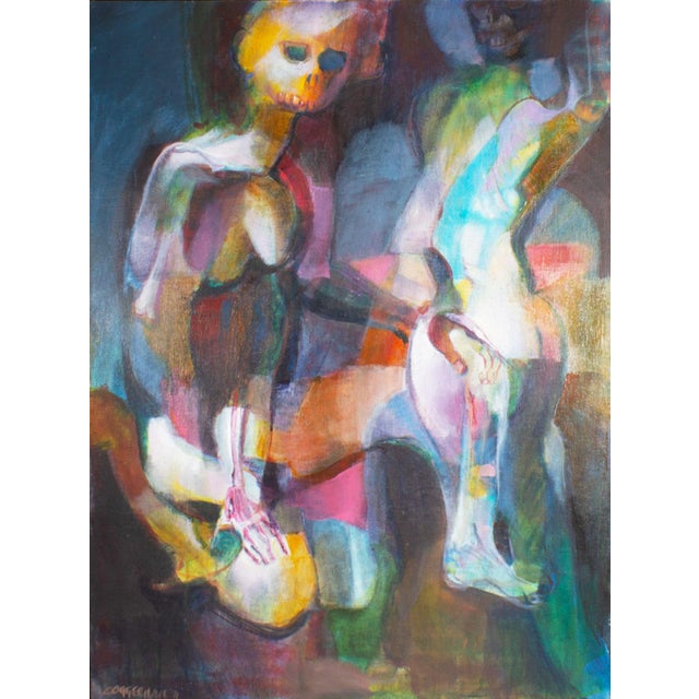 A 1971 oil on canvas painting by the American artist George Coggeshall (1914-1994). This colorful work depicts two figures...