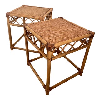 Bamboo Bedside Tables with Detailing, Set of 2 For Sale