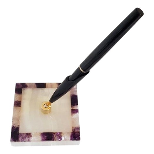 Vintage British Blue John & Onyx Pen Stand and Paperweight, 1970s For Sale