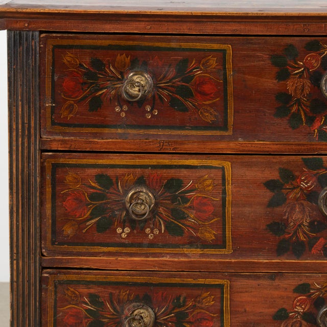 Hungarian Original Hand-Painted Pine Chest of Four Drawers Dated 1865 For Sale - Image 10 of 18