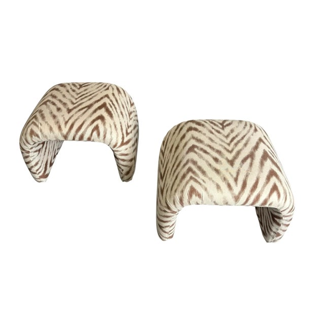 Late 20th Century Vintage Upholstered Waterfall Ottomans/ Stools - A Pair For Sale - Image 5 of 12