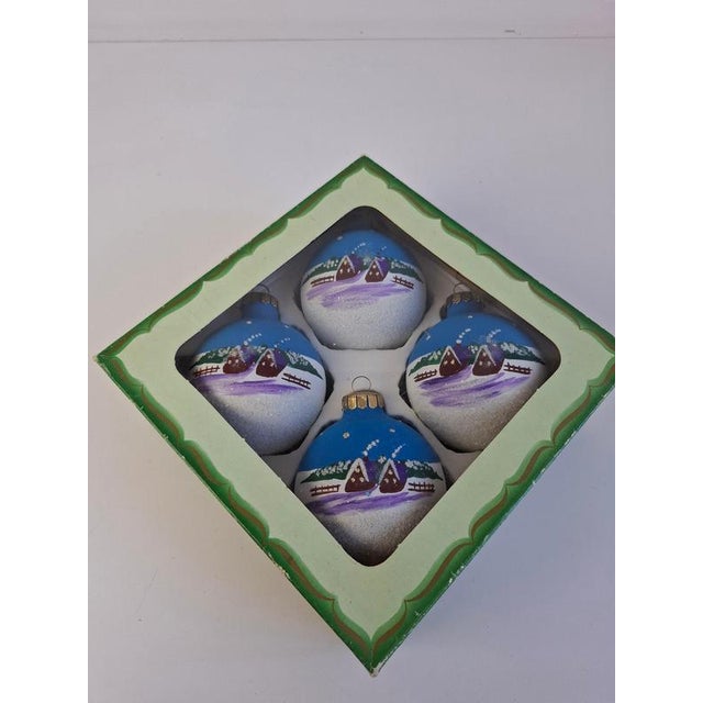 Vintage German Hand-Painted Glass Christmas Ornaments, 1980s, Set of 4 For Sale - Image 11 of 12