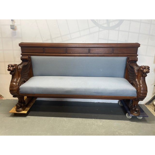 Antique German Oak Bench with Carved Griffins, 1890s For Sale - Image 12 of 12