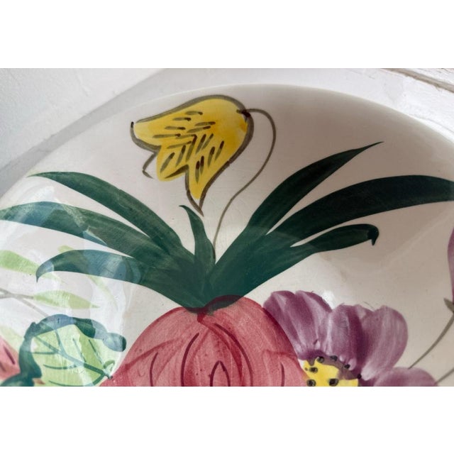 French Country Antique Italian Hand Painted Serving Bowl, Nove/Bassano Faience Floral, Early 20th Century Italy For Sale - Image 3 of 8