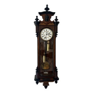 Antique Walnut Double Weight Wall Clock, 1860 For Sale