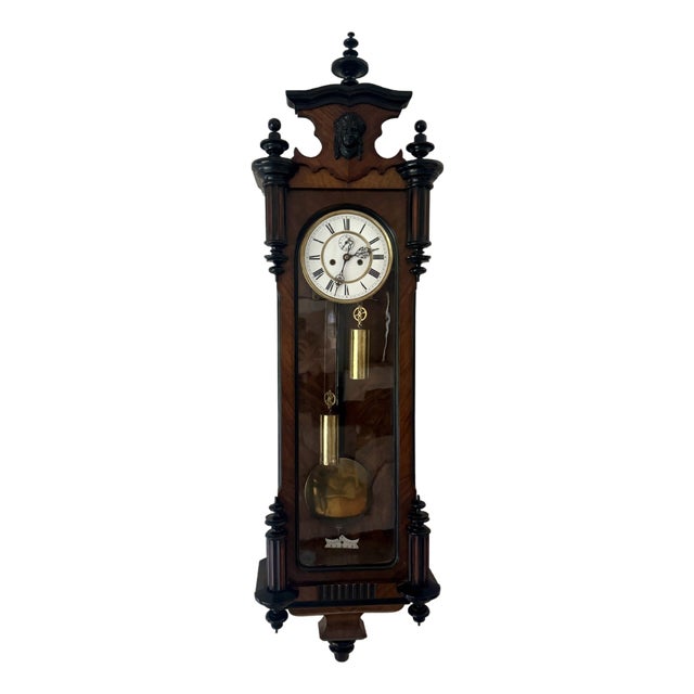 Antique Walnut Double Weight Wall Clock, 1860 For Sale
