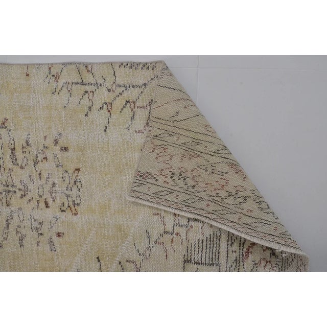 Vintage Hand-Knotted Turkish Runner, Detailed Cream and Yellow Anatolian Rug For Sale - Image 9 of 10