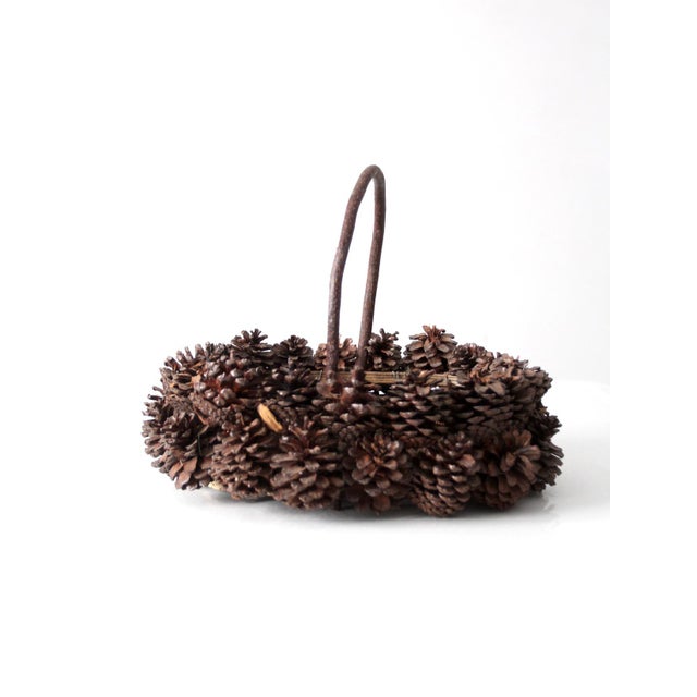 Mid 20th Century Vintage Handmade Pinecone Basket For Sale - Image 5 of 15