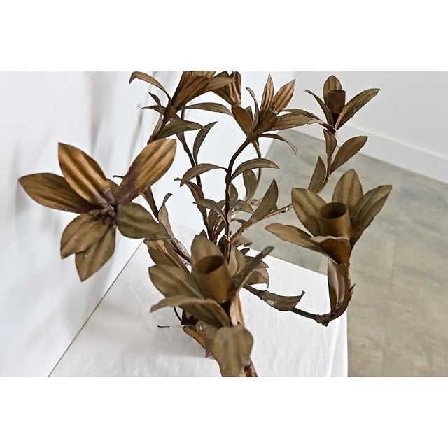 Vintage French Gilded Metal Basket of Flowers Wall Sconce For Sale - Image 9 of 12