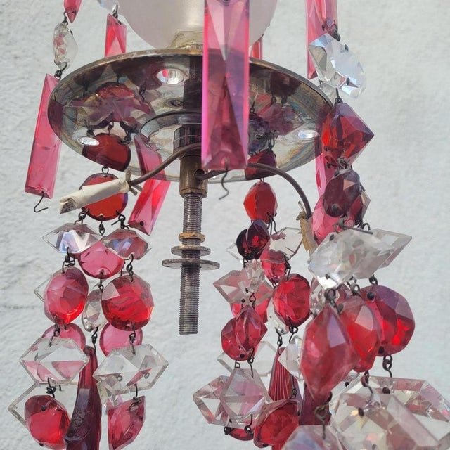 Ruby and Clear Bohemian Crystal Chandelier, 1900s For Sale - Image 3 of 18