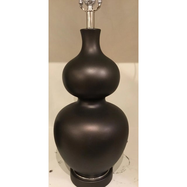 Modern Modern Dark Metal Glaze Pair of Gourd Table Lamps For Sale - Image 3 of 5
