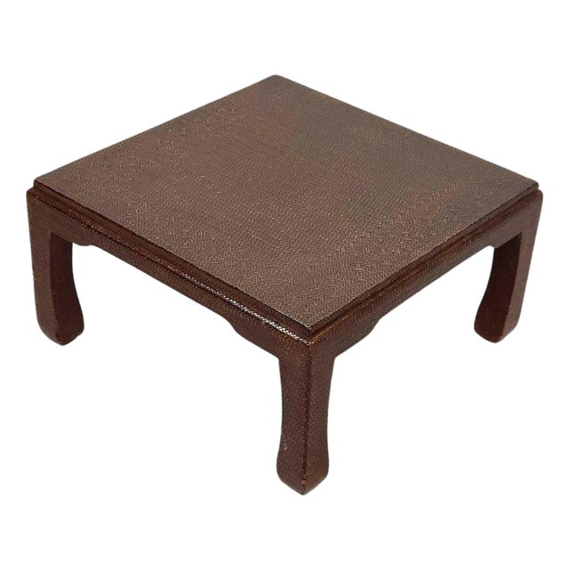Harrison Von Horn Style Brown Lacquered Raffia Low Coffee Table For Sale