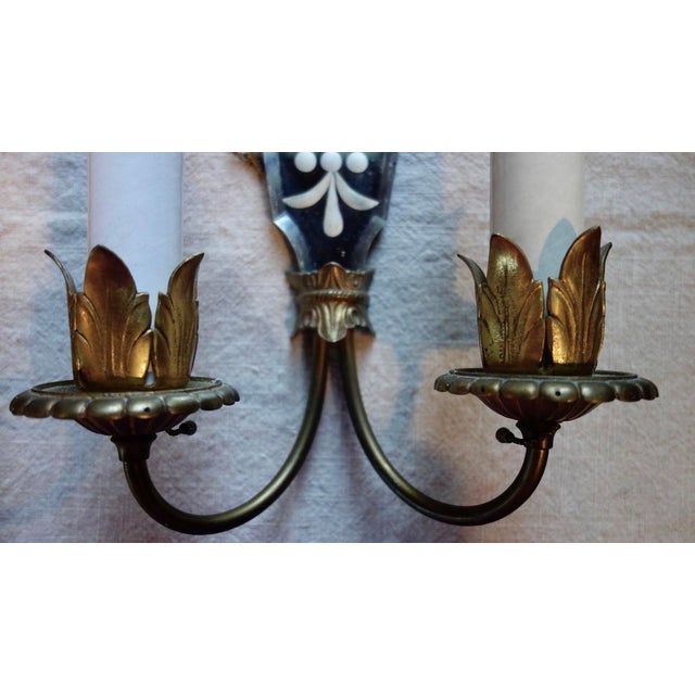 Venetian Art Deco Etched Mirrored Wall Sconces - a Pair For Sale - Image 4 of 14