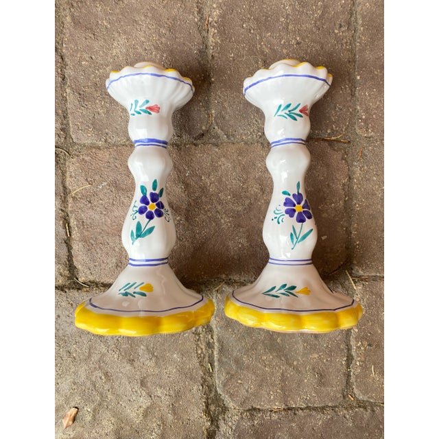 White Vintage Late 20th Century Italian Hand Painted Candle Holders - a Pair For Sale - Image 8 of 10