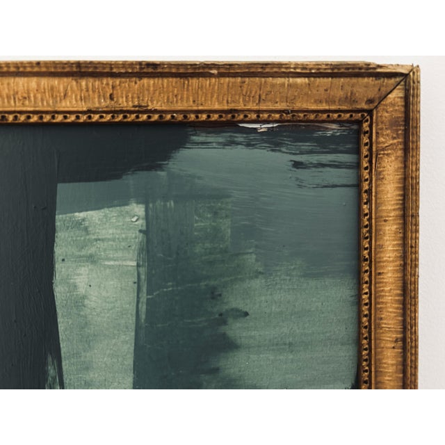 Green “Cabin Fern" Green Abstract Art in Antique Frame, Transitional Living Room Art by JTS For Sale - Image 8 of 11