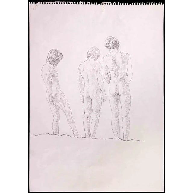 Three boys is an original drawing on pencil realized by Anthony Roaland. In the foreground the threefigures are depicted...