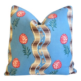 French Pierre Frey Pommes De Pin Floral Botanical Feather/Down Pillow 16" Square For Sale