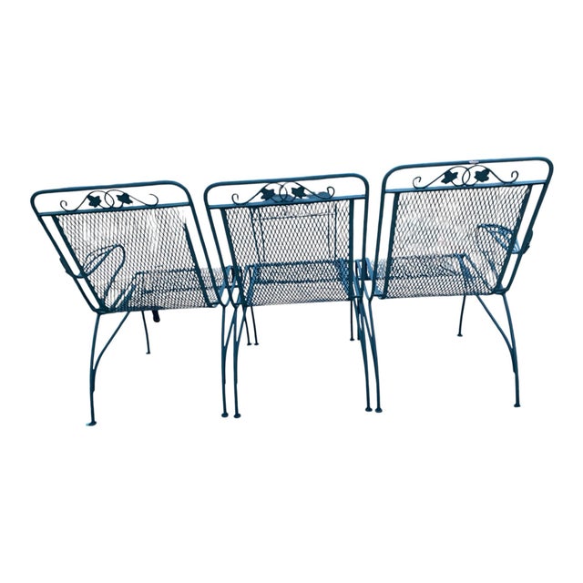 Metal Woodard Briarwood Wrought Iron Three Piece Garden Bench Excellent Condition For Sale - Image 7 of 11