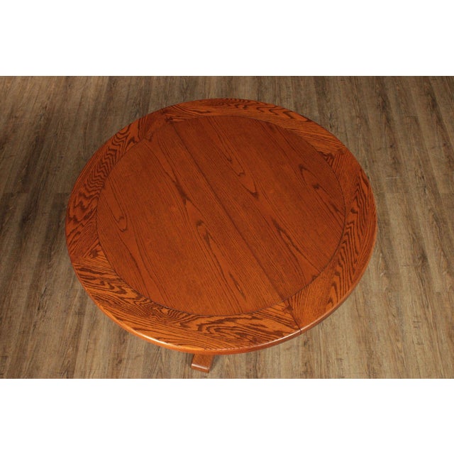 Romweber Round Viking Oak Expandable Dining Table With Four Leaves For Sale In Philadelphia - Image 6 of 18