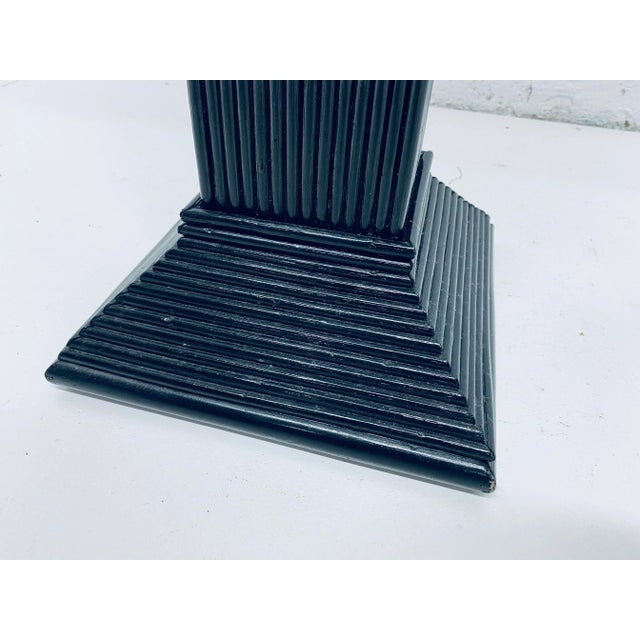 Mid-Century Black Lacquered Pencil Reed Rattan Pedestal Table For Sale - Image 10 of 13