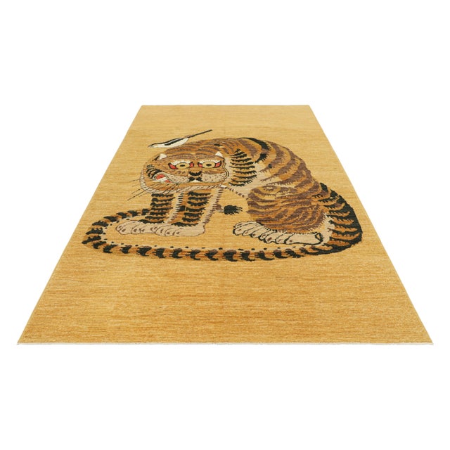 2010s Rug & Kilim’s Contemporary Tiger Pictorial Rug in Gold, Brown and Black Tones For Sale - Image 5 of 7
