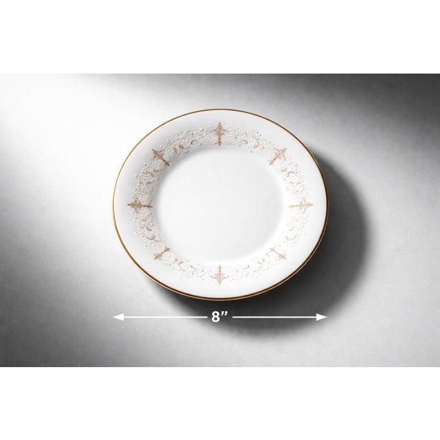 French Country Vintage Noritake “Courtney” Japan Dinnerware Set – Raised Relief White & Gold Plates -19-Piece For Sale - Image 3 of 6