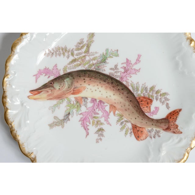 Ceramic Antique Hand-Painted French Limoges Porcelain Fish Service Set - 14 pcs For Sale - Image 7 of 14