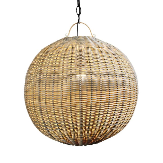 Faux Rattan Globe Lantern 18 For Sale - Image 4 of 4